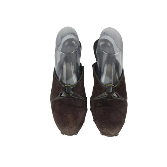 Cole Haan Womens Dark Brown‎ Suede Round Toe Slip On Cone Mule Heel Size US 9 B - Picture 4 of 9